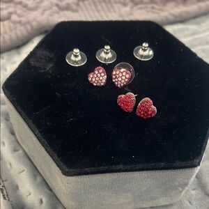 Heart Shaped Red or Clear Crystal Pavé Earrings-NWT